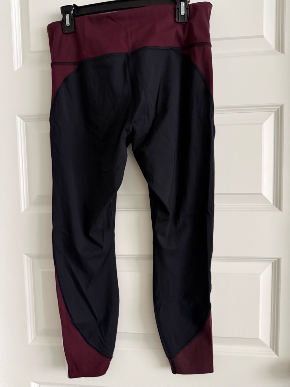 ATHLETA Black Athletic Leggings with Burgundy and White Side Stripes size L - Picture 4 of 4